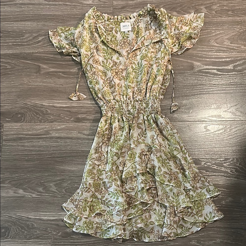 Misa Los Angeles Pink Green Ruffled Sundress